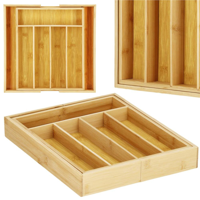 Organizator tacamuri si ustensile bucatarie, bambus, extensibil 28-45x33x5cm [18]
