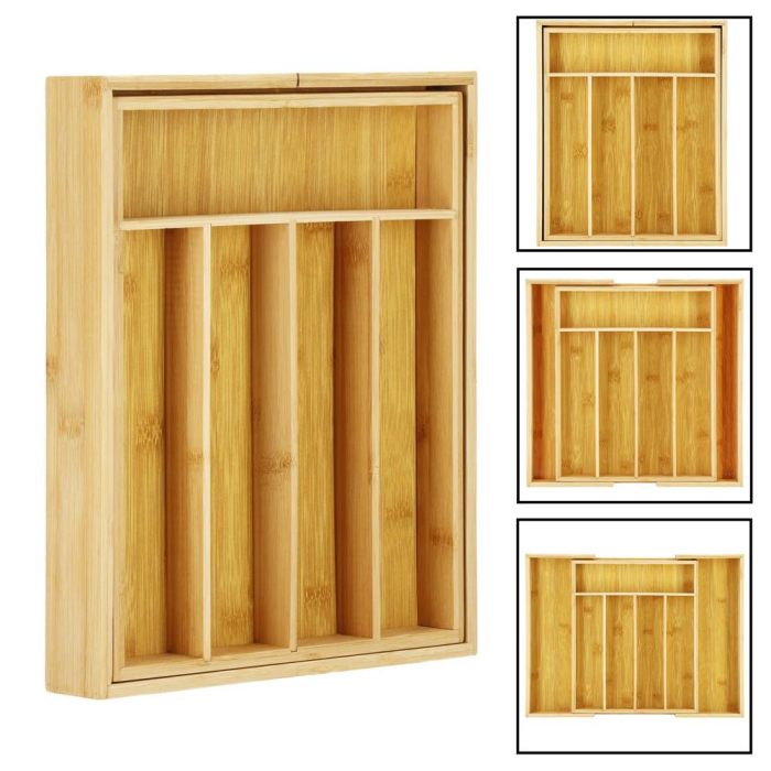 Organizator tacamuri si ustensile bucatarie, bambus, extensibil 28-45x33x5cm [12]
