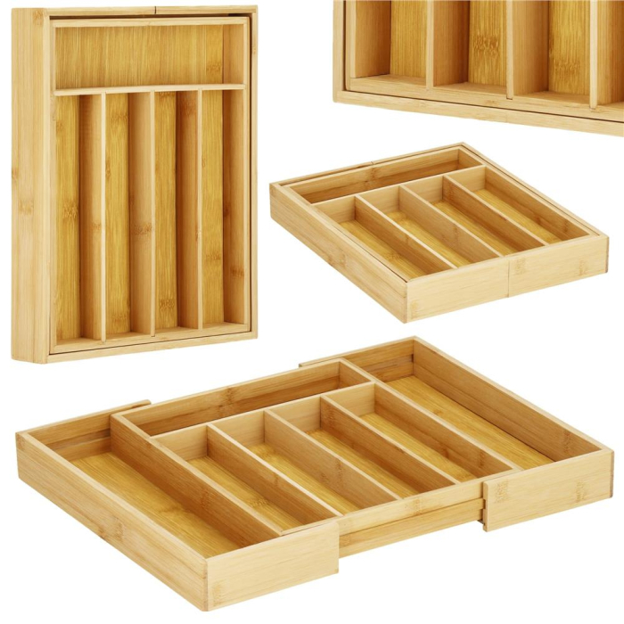 Organizator tacamuri si ustensile bucatarie, bambus, extensibil 28-45x33x5cm [17]