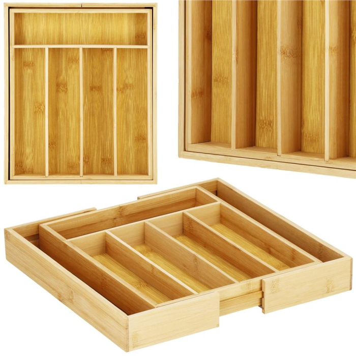 Organizator tacamuri si ustensile bucatarie, bambus, extensibil 28-45x33x5cm [16]