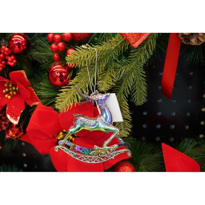 Ornament brad de Craciun, Iridescent, in forma de Ren, 11 cm x 11 cm, Plastic,  [8]
