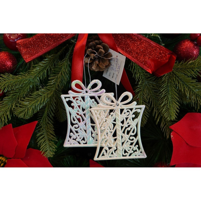 Ornament brad de Craciun, Perlat, in forma de Cadou, 9 cm x 11 cm, Plastic,  [7]