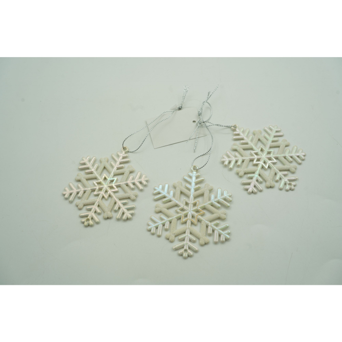 Ornament brad de Craciun, Perlat, in forma de Fulg de nea, 8 cm x 8 cm, Plastic,  [4]