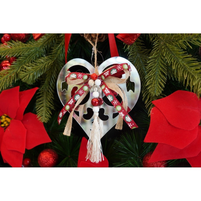 Ornament brad, , Inima, Argintiu, Lucios, 14*26CM, Acril, Interior/ Exterior [8]