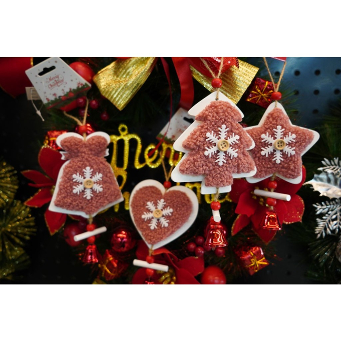 Ornament de brad broderie cu pomul de craciun, , roz, lemn, 18 cm [4]