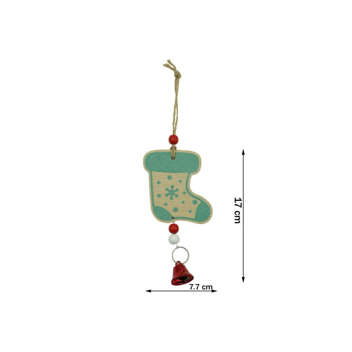 Ornament de brad ciorap cu clopotel, , multicolor, lemn, 17 cm [6]