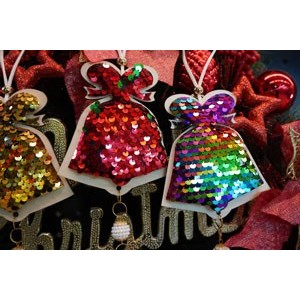 Ornament de brad clopotel cu paiete model 2, , multicolor, lemn, 36 cm [10]