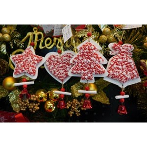 Ornament de brad clopotel din tweed, , alb/rosu, lemn, 18 cm [6]