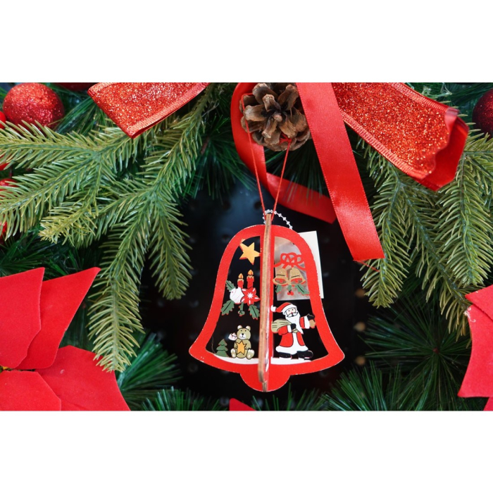 Ornament de brad clopotel, , multicolor, lemn, 10.5x9.5 cm [3]