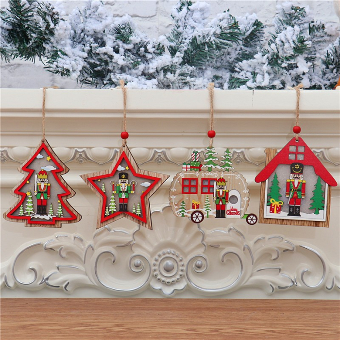 Ornament de Brad, , cu Lumini LED, din Lemn, Figurina Spargatorul de Nuci, Model Stea, Multicolor [7]