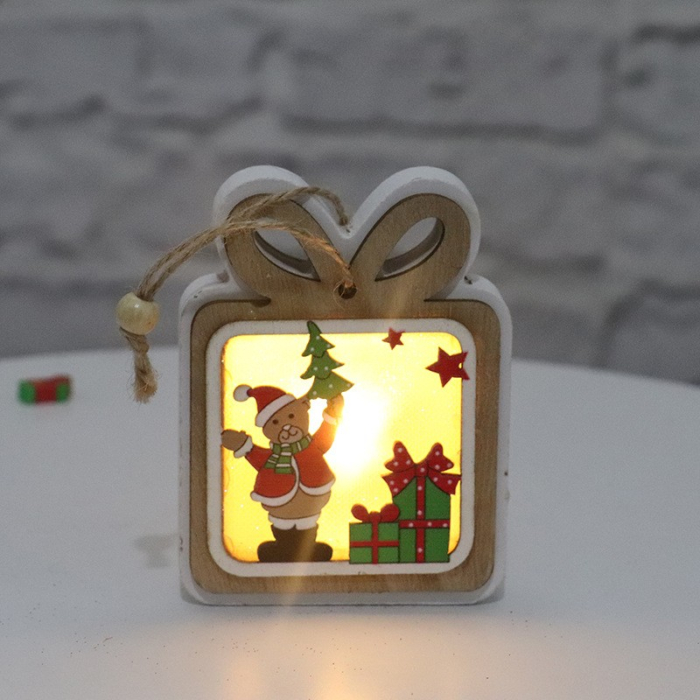 Ornament de Brad, , cu Lumini LED, din Lemn, Model Cadou, Multicolor [2]