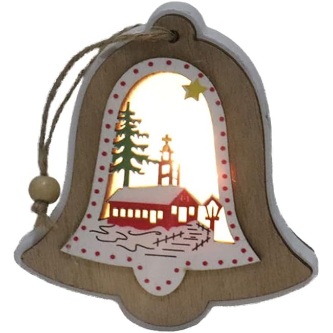 Ornament de Brad, , cu Lumini LED, din Lemn, Model Clopot, Multicolor [1]