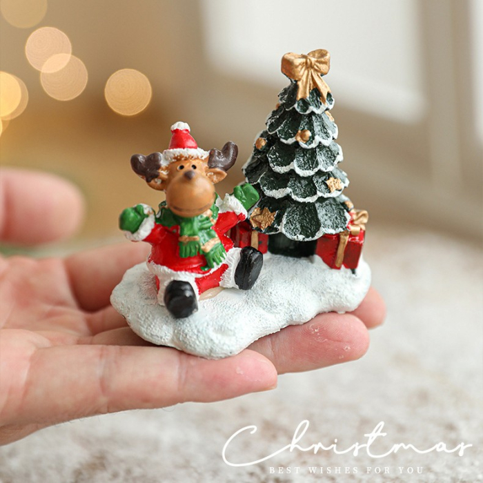 Ornament de Craciun din Rasina pentru Decor, , Model Ren cu Brad, Decoratiune de Birou pentru Craciun, 6.5 x 6.5 x 4 cm, Rosu Verde [3]