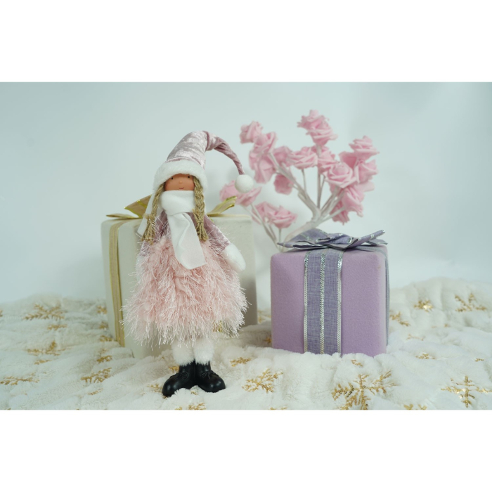 Ornament de Craciun papusa, , roz/alb, textil, 44 cm [5]