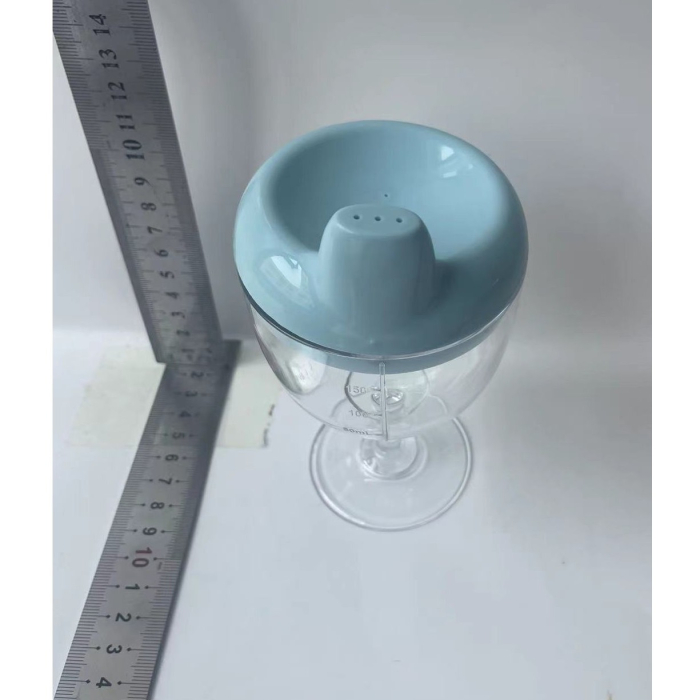Pahar din Plastic Transparent cu Picior, , pentru Copii, 14 x 7.7 cm, cu Cioc Antiscurgere, + 3 Ani, Fara Maner, Albastru [6]