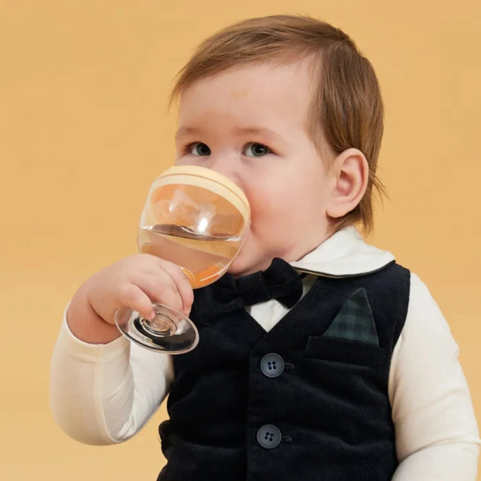 Pahar din Plastic Transparent cu Picior, , pentru Copii, 14 x 7.7 cm, cu Cioc Antiscurgere, + 3 Ani, Fara Maner, Galben [7]