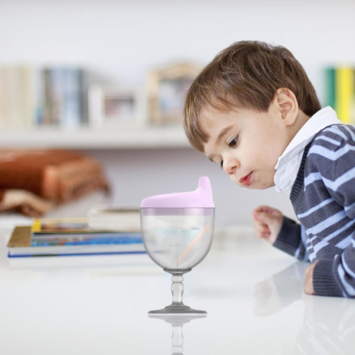 Pahar din Plastic Transparent cu Picior, , pentru Copii, 14 x 7.7 cm, cu Cioc Antiscurgere, + 3 Ani, Fara Maner, Mov [4]