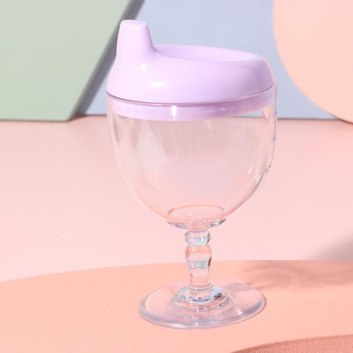 Pahar din Plastic Transparent cu Picior, , pentru Copii, 14 x 7.7 cm, cu Cioc Antiscurgere, + 3 Ani, Fara Maner, Mov [7]