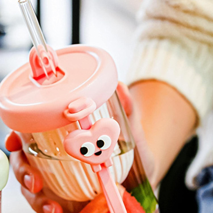 Pahar din silicon, cu capac si pai, pentru copii, , anti-cadere, compartiment pentru fructe/ceai/gheata, rezistent la temperaturi inalte, 500ml, Roz, 14.5x8.8x20 cm [6]