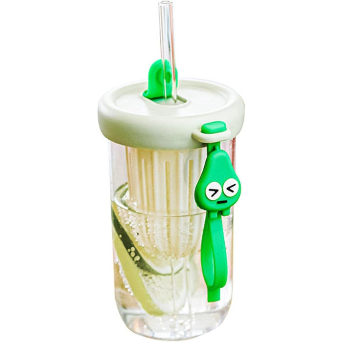 Pahar din silicon, cu capac si pai, pentru copii, , anti-cadere, compartiment pentru fructe/ceai/gheata, rezistent la temperaturi inalte, 500ml, Verde, 14.5x8.8x20 cm [5]