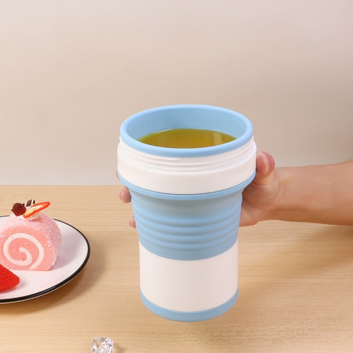 Pahar pliabil din silicon , pentru calatorii, camping, 750 ml, pai inclus, 11.6 x 19.3 cm, albastru [2]