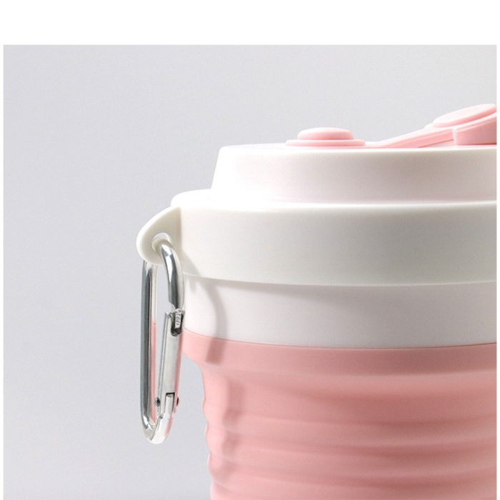 Pahar pliabil din silicon , pentru calatorii, camping, 750 ml, pai inclus, 11.6 x 19.3 cm, roz [3]
