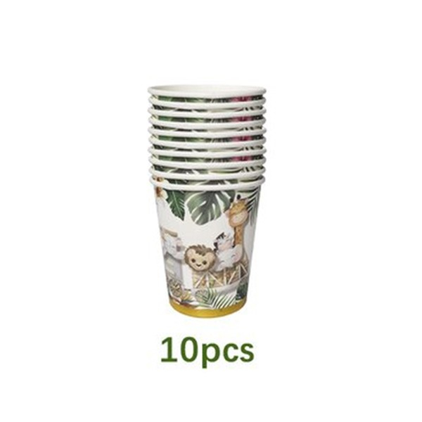 Pahare Cartonate pentru Petreceri, , Set 10 Pahare Cartonate pentru Zile de Nastere, Model Safari cu animale, 230 ml, 8.6 x 7.5 cm, Multicolor [2]