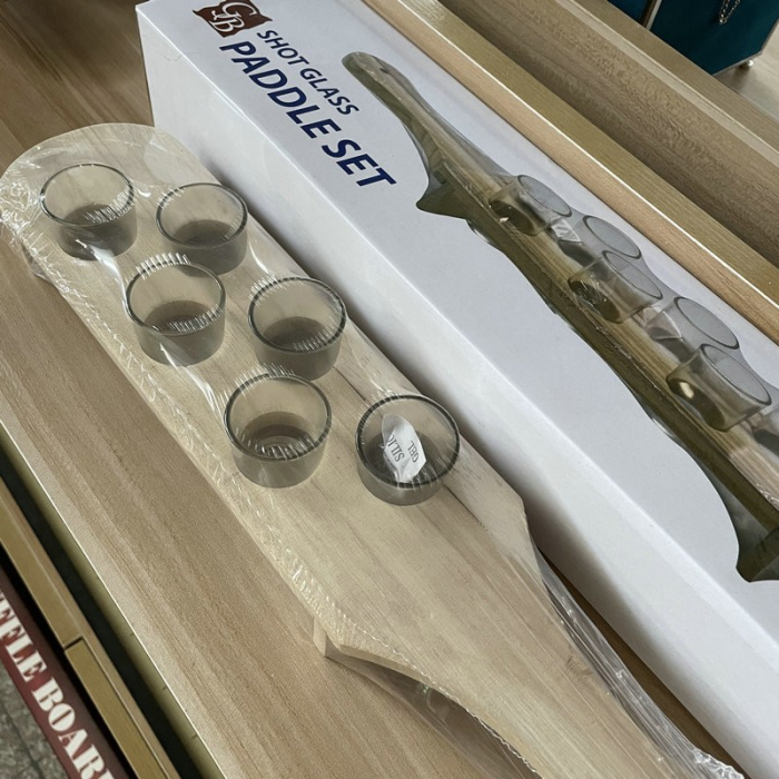 Pahare Shot din Sticla, , Set 6 pahare pentru Shot cu Suport din Lemn, Design Rustic, 41 x 8.5 x 6 cm, Model 2, Maro [5]