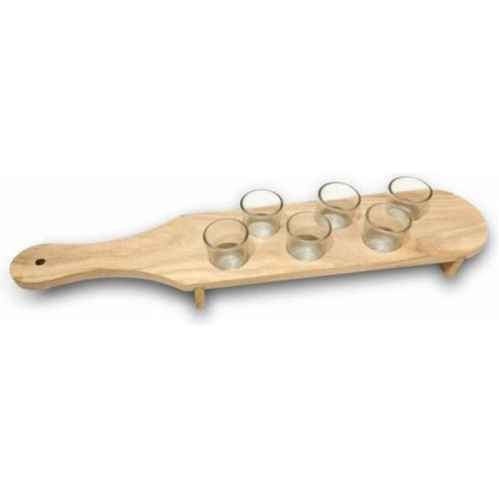 Pahare Shot din Sticla, , Set 6 pahare pentru Shot cu Suport din Lemn, Design Rustic, 41 x 8.5 x 6 cm, Model 2, Maro [2]