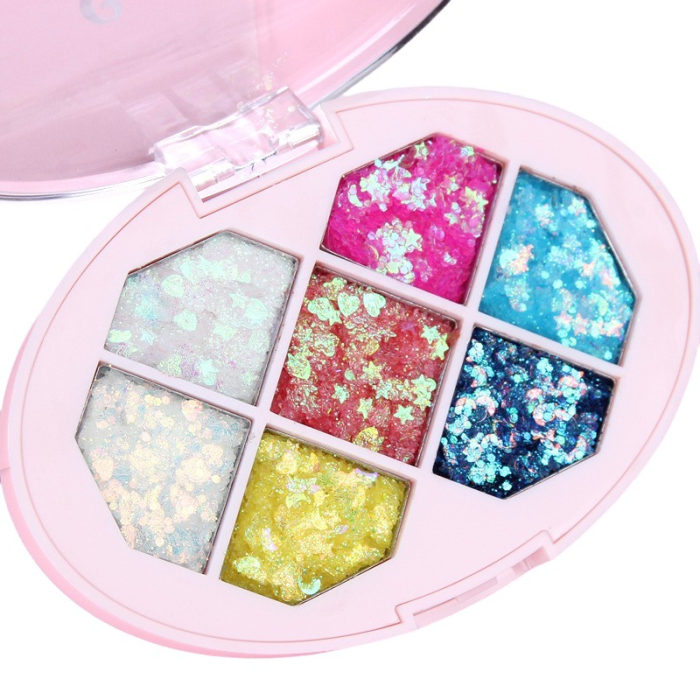 Paleta cu Glitter, , Varianta 1, 7 Nuante, Pentru Corp si Par, 50 g, Rezistent la Apa, 9.8 x 6.8 cm, Multicolor [4]