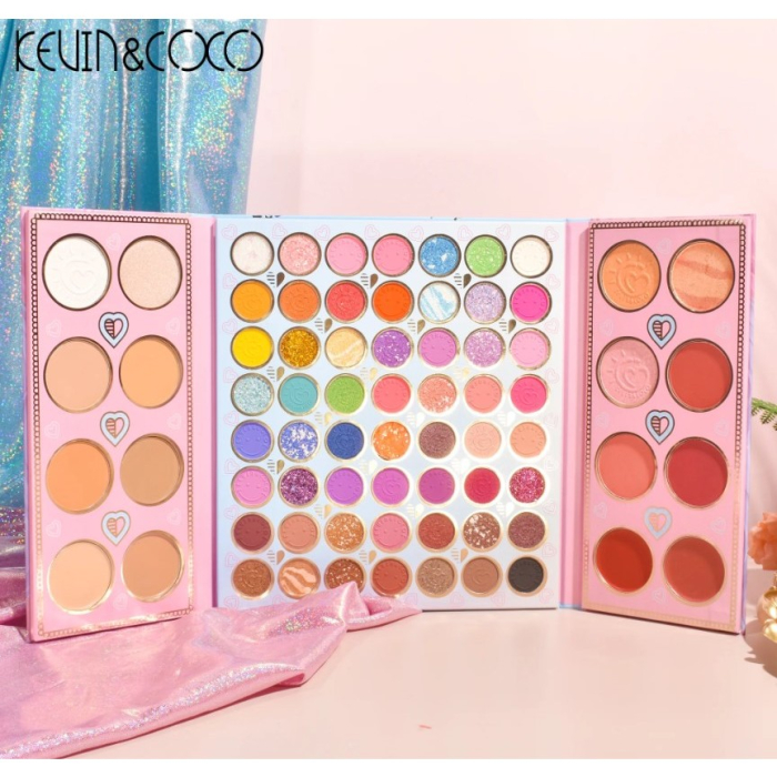 Paleta de farduri Kevin&Coco, 72 de culori, stil pliabil, conturing, iluminator, blush incluse, dreptunghiulara, 22 x 24.5 cm, 490 g, multicolor [4]