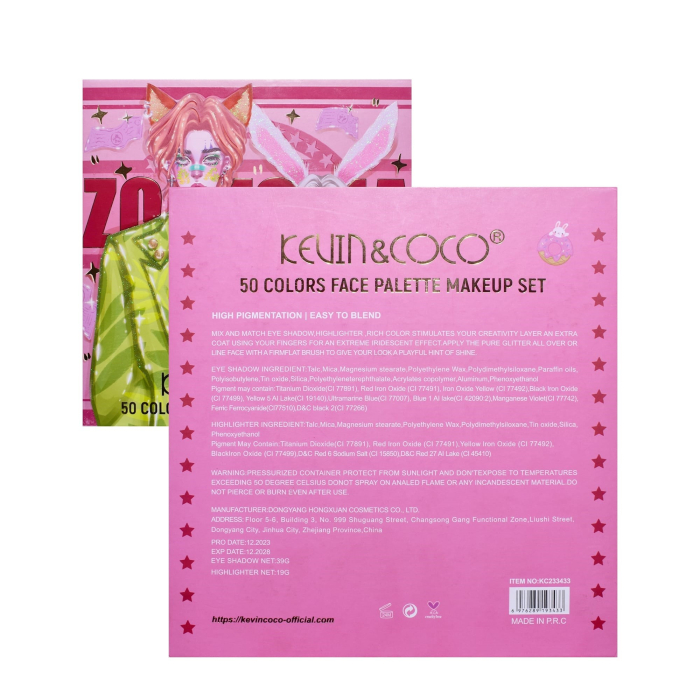 Paleta de Machiaj, KEVIN & COCO, Best Partner, Fard de Pleoape, Breloc si Cercei, 50 culori, 22 x 21 x 5cm [5]