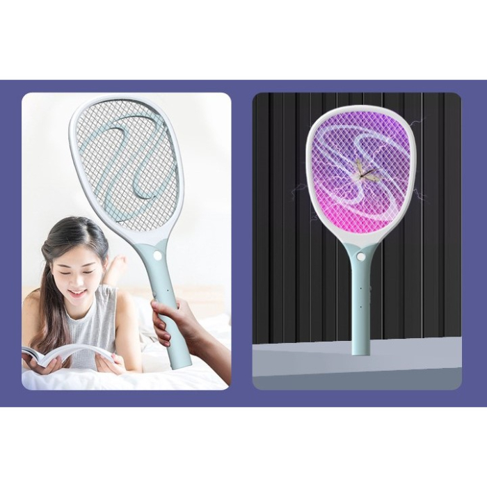 Paleta Electrica pentru Tantari, Muste sau Insecte LED, , Reincarcabila, Incarcare USB, Plastic, Casa si Gradina, Anti-insecte, Alb-Albastru [5]