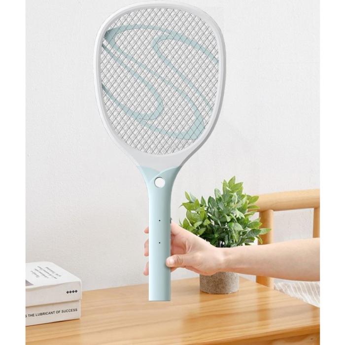 Paleta Electrica pentru Tantari, Muste sau Insecte LED, , Reincarcabila, Incarcare USB, Plastic, Casa si Gradina, Anti-insecte, Alb-Albastru [8]