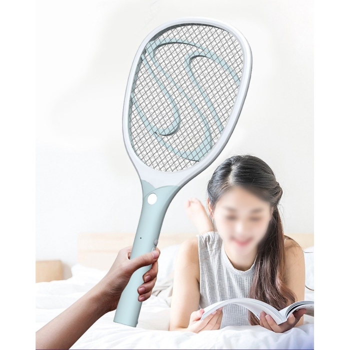 Paleta Electrica pentru Tantari, Muste sau Insecte LED, , Reincarcabila, Incarcare USB, Plastic, Casa si Gradina, Anti-insecte, Alb-Albastru [6]