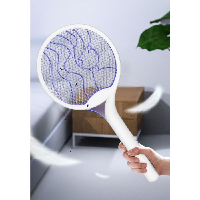 Paleta Electrica pentru Tantari, Muste si Tantari 2in1, , Reincarcabila, Incarcare USB, 2600V, Plastic, Casa si Gradina, Anti-insecte, Stand, 23x51 cm, Alb [6]