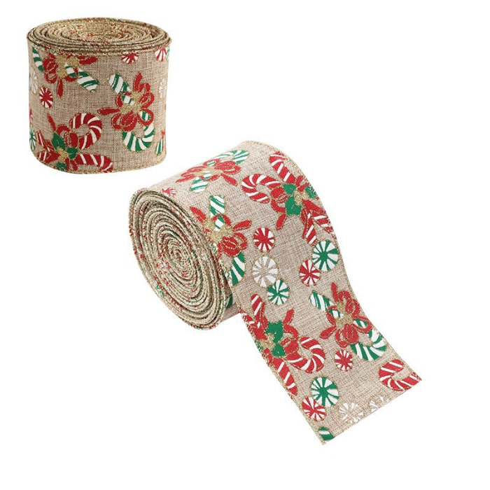 Panglica Decorativa pentru Craciun, , Ornament pentru Brad de Craciun, Pretreceri, Panglica cu Design Acadele de Craciun, 200 x 6.3 cm, Khaki  [2]