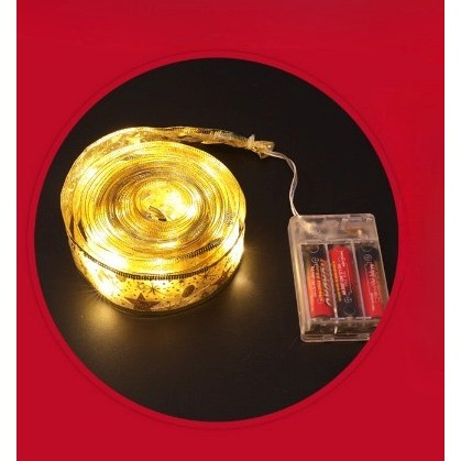 Panglică LED de Crăciun Aurie, lungime 1 m , 10 LED-uri, Baterii, Alb cald [5]