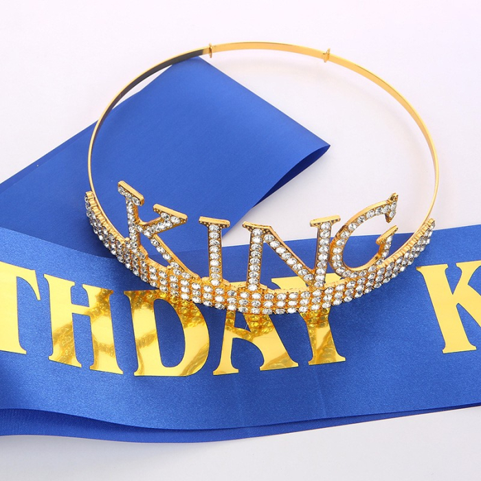 Panglica pentru Aniversare, , Model Birthday King, Tematica Aniversare, 160x9.5 cm, Albastru [8]