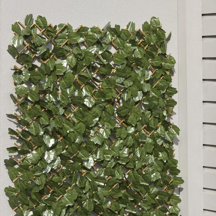 Panou de gard/paravan din lemn si frunze artificiale, extensibil, 100x200cm [2]