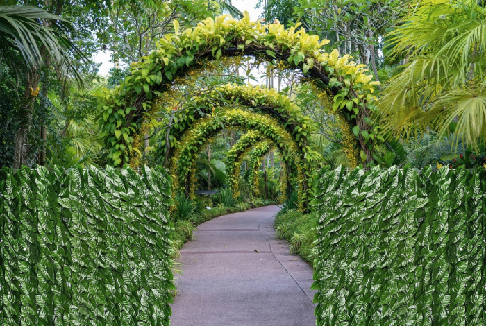 Panou paravan cu frunze artificiale pentru gard sau balcon, 100x500cm, verde [13]