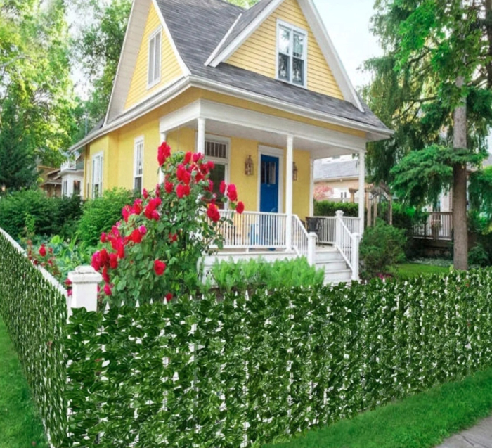 Panou paravan cu frunze artificiale pentru gard sau balcon, 100x500cm, verde [7]