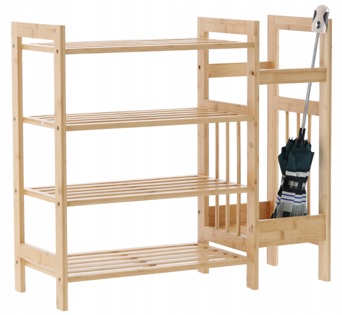 Pantofar din bambus cu 4 rafturi, suport de umbrele, 74x28x66cm, natur [7]