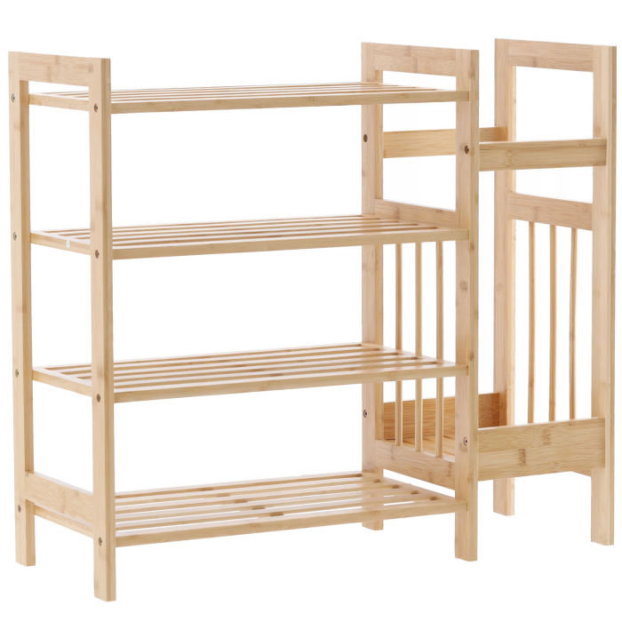 Pantofar din bambus cu 4 rafturi, suport de umbrele, 74x28x66cm, natur [1]