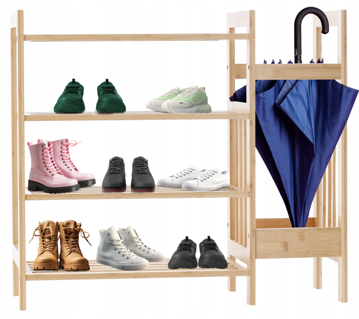 Pantofar din bambus cu 4 rafturi, suport de umbrele, 74x28x66cm, natur [5]