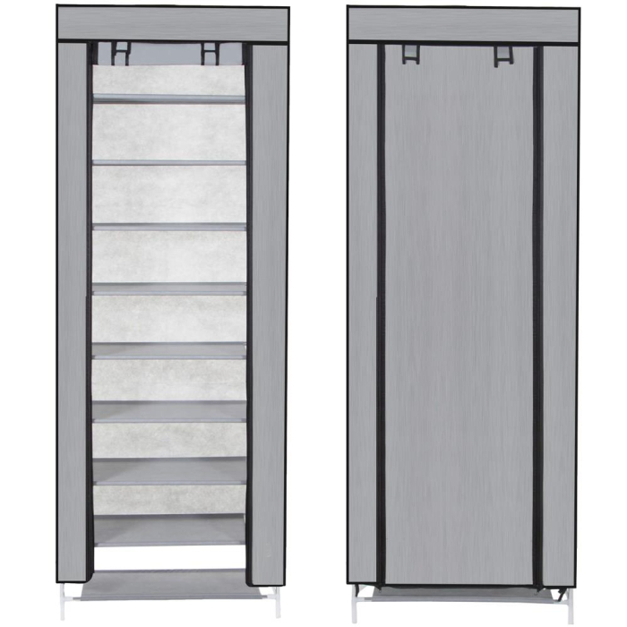 Pantofar din material textil, portabil, cu rafturi, 60x28x168cm, gri [17]