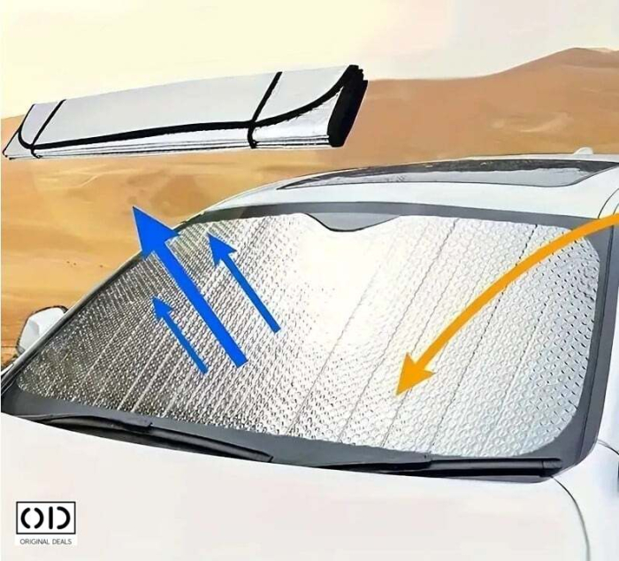 Parasolar Auto ORIGINAL DEALS, Silver Metalic, 130x60 cm – Protectie Eficienta UV, Reduce Temperatura din Interior, Cu Ventuze Incluse [7]