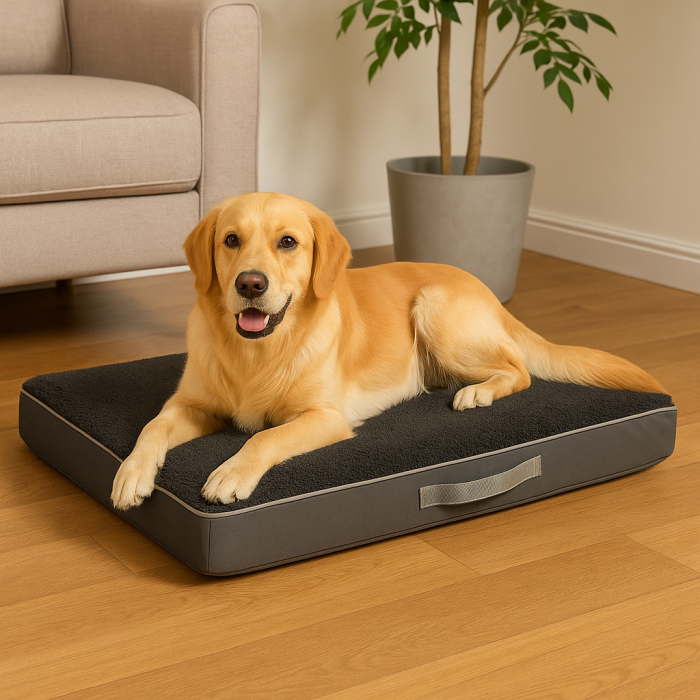 Pat ortopedic pentru caini, dreptunghiular, husa detasabila, 90x70x10 cm, gri inchis [10]