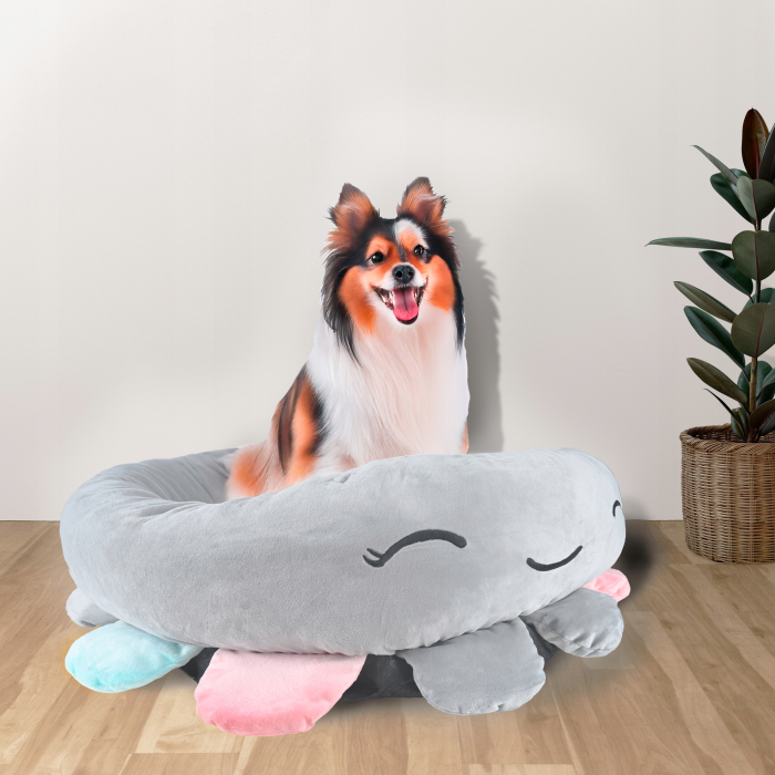 Pat pentru caini, cu margini groase ridicate, antiderapant, model meduza, 70x70x20 cm, gri [4]