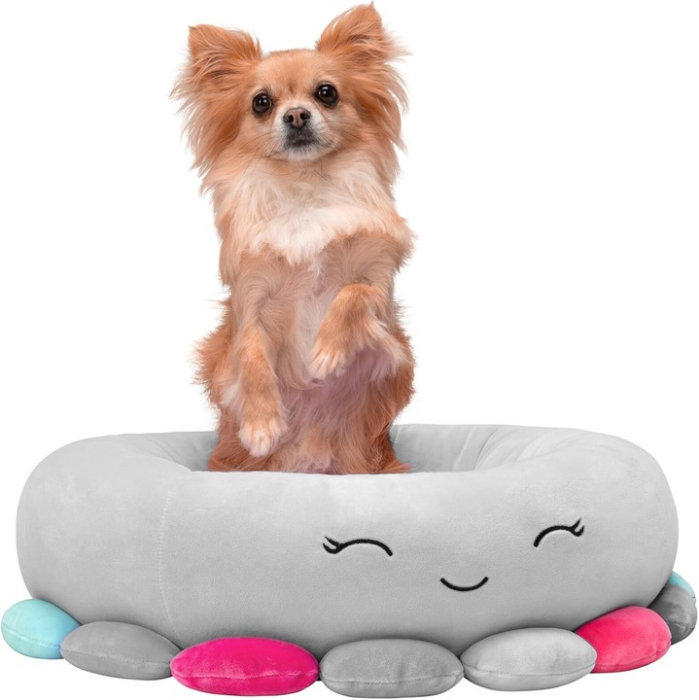 Pat pentru caini, cu margini groase ridicate, antiderapant, model meduza, 70x70x20 cm, gri [5]